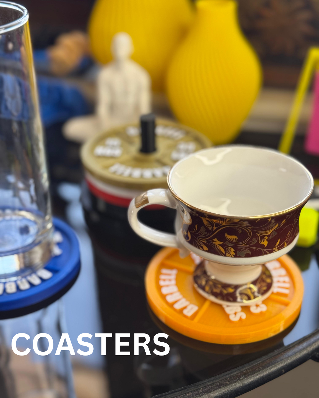 Gym Plate Coaster Set (6 Pcs, 4x4 Inches) with Stand