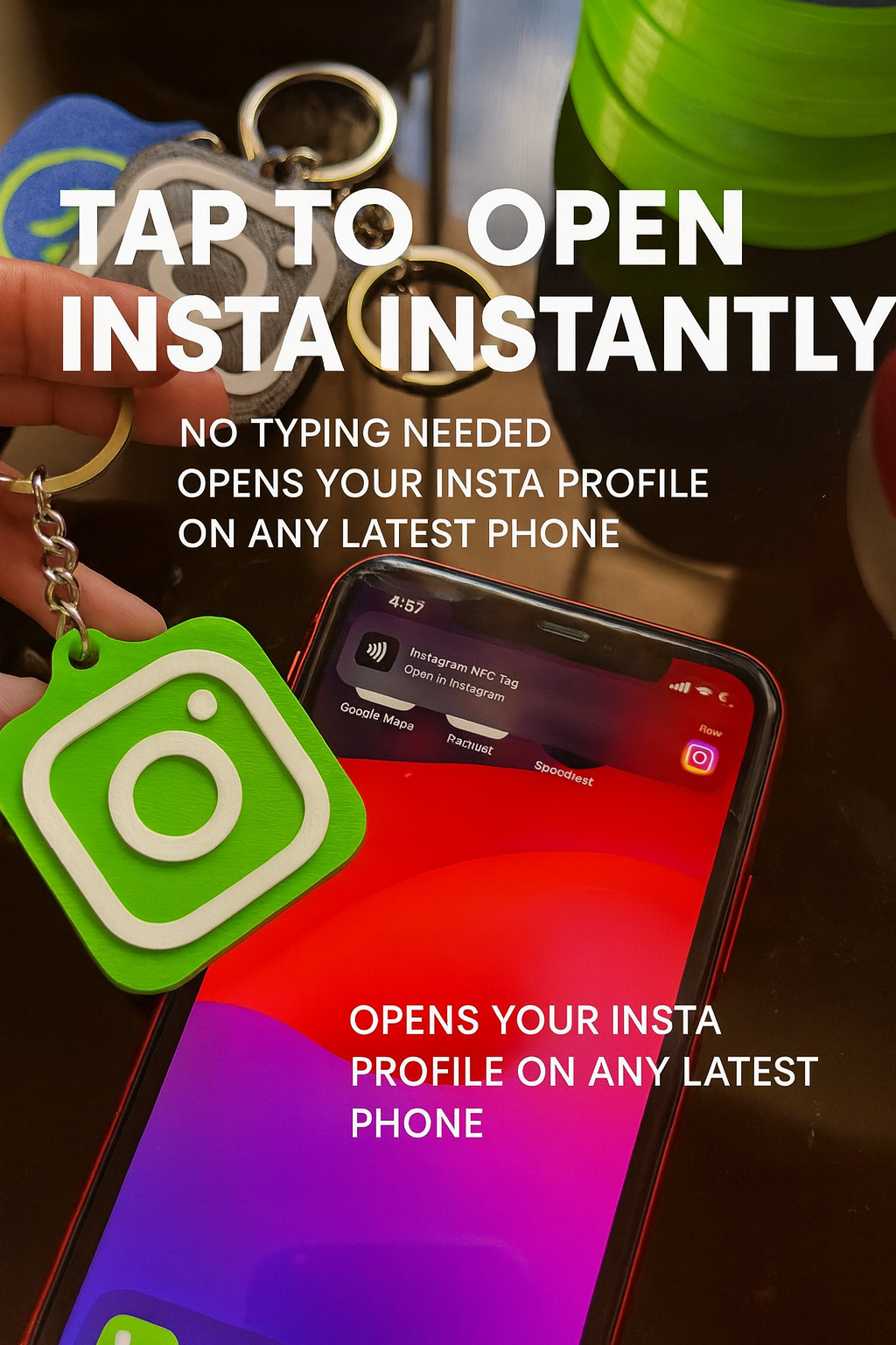 SMART NFC Instagram Keychain | Tap to Share Your Profile | 9 Colours