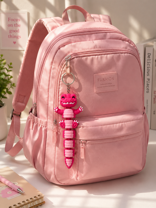 Cute Pink Crocodile Bag Charm Keychain | Kawaii Articulated Animal Charm