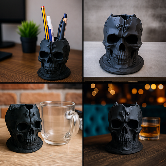 Black Skull Pen Holder β Bold Desk Organizer for Creators & Collectors