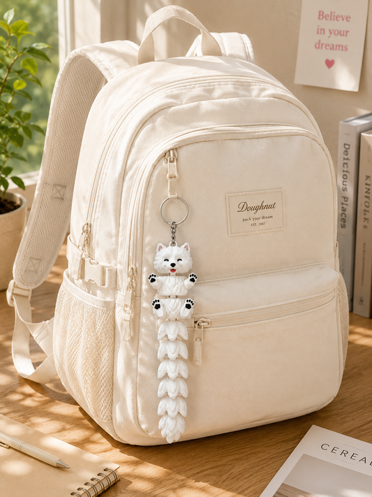 Cute White Samoyed Bag Charm Keychain | Kawaii Fluffy Dog Articulated Charm