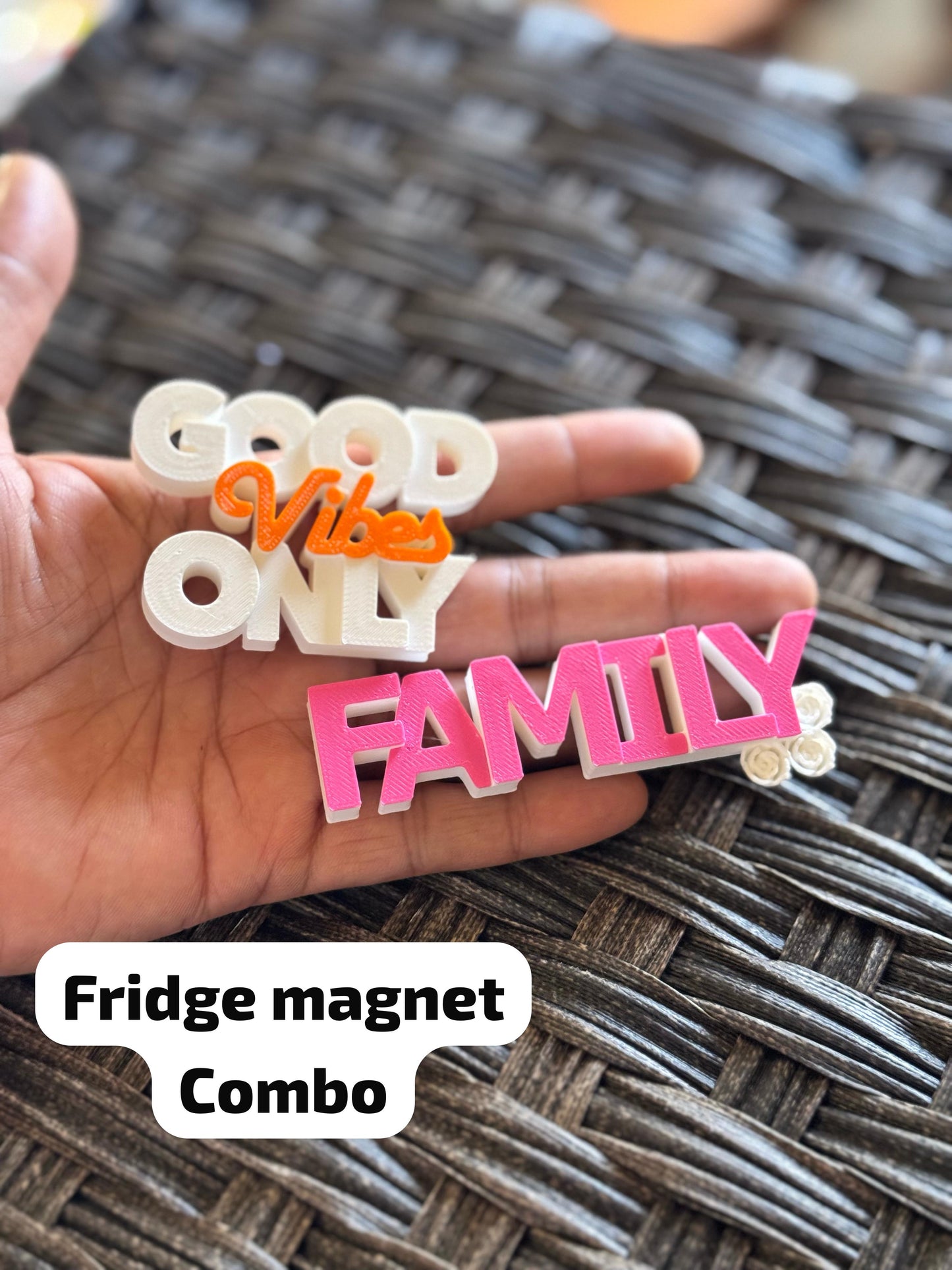Good Vibes Only & Family Fridge Magnet Combo – Set of 2 (Multiple Color Variants)