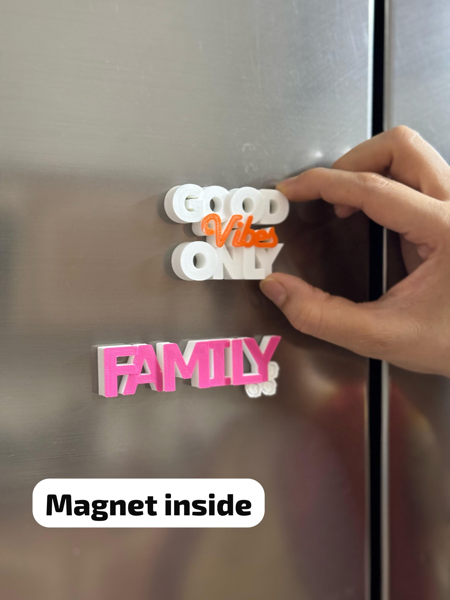 Good Vibes Only & Family Fridge Magnet Combo – Set of 2 (Multiple Color Variants)