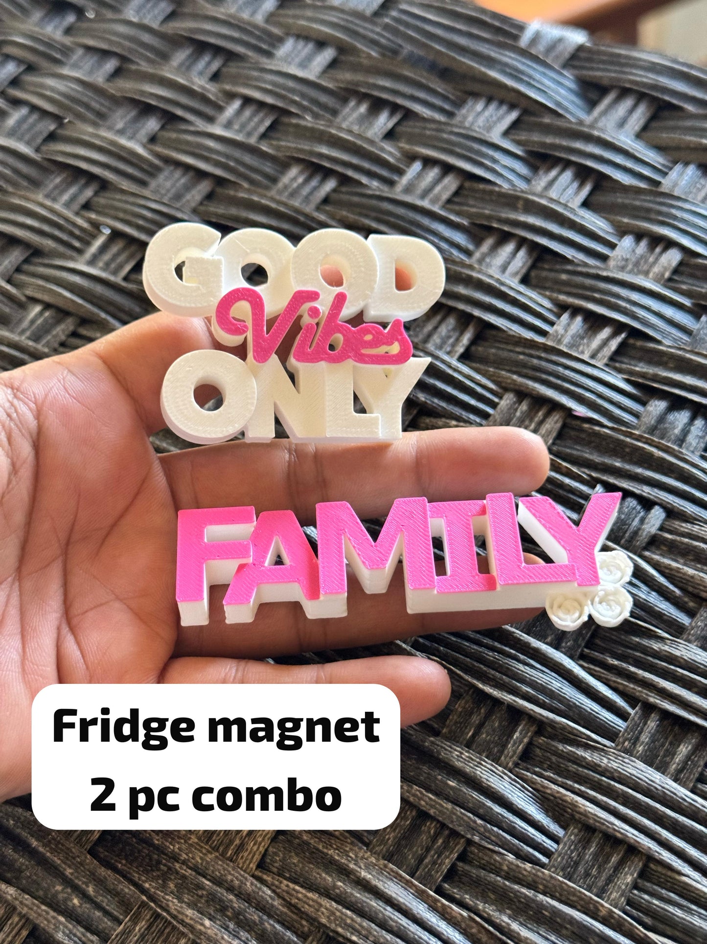 Good Vibes Only & Family Fridge Magnet Combo – Set of 2 (Multiple Color Variants)