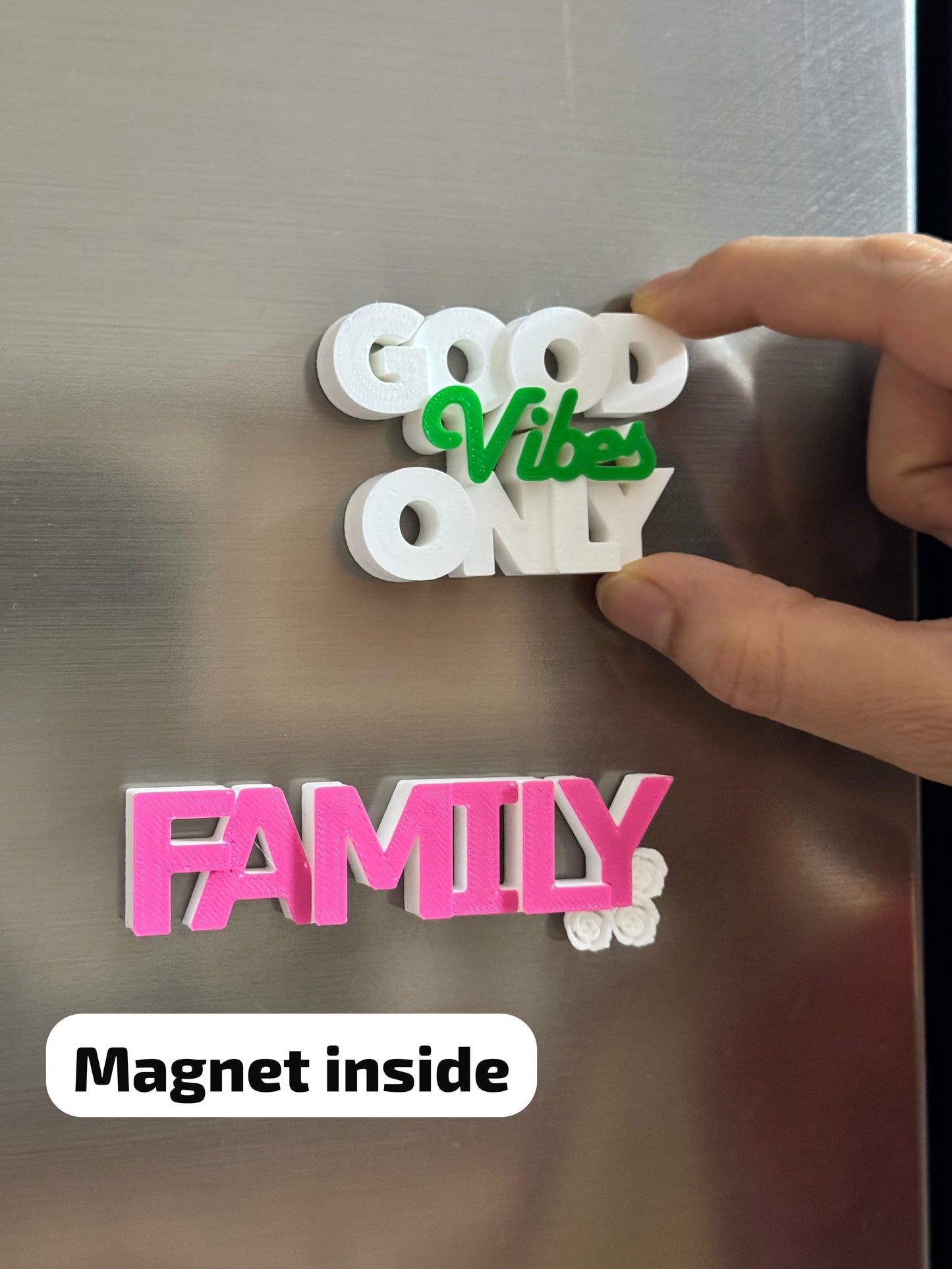Good Vibes Only & Family Fridge Magnet Combo – Set of 2 (Multiple Color Variants)
