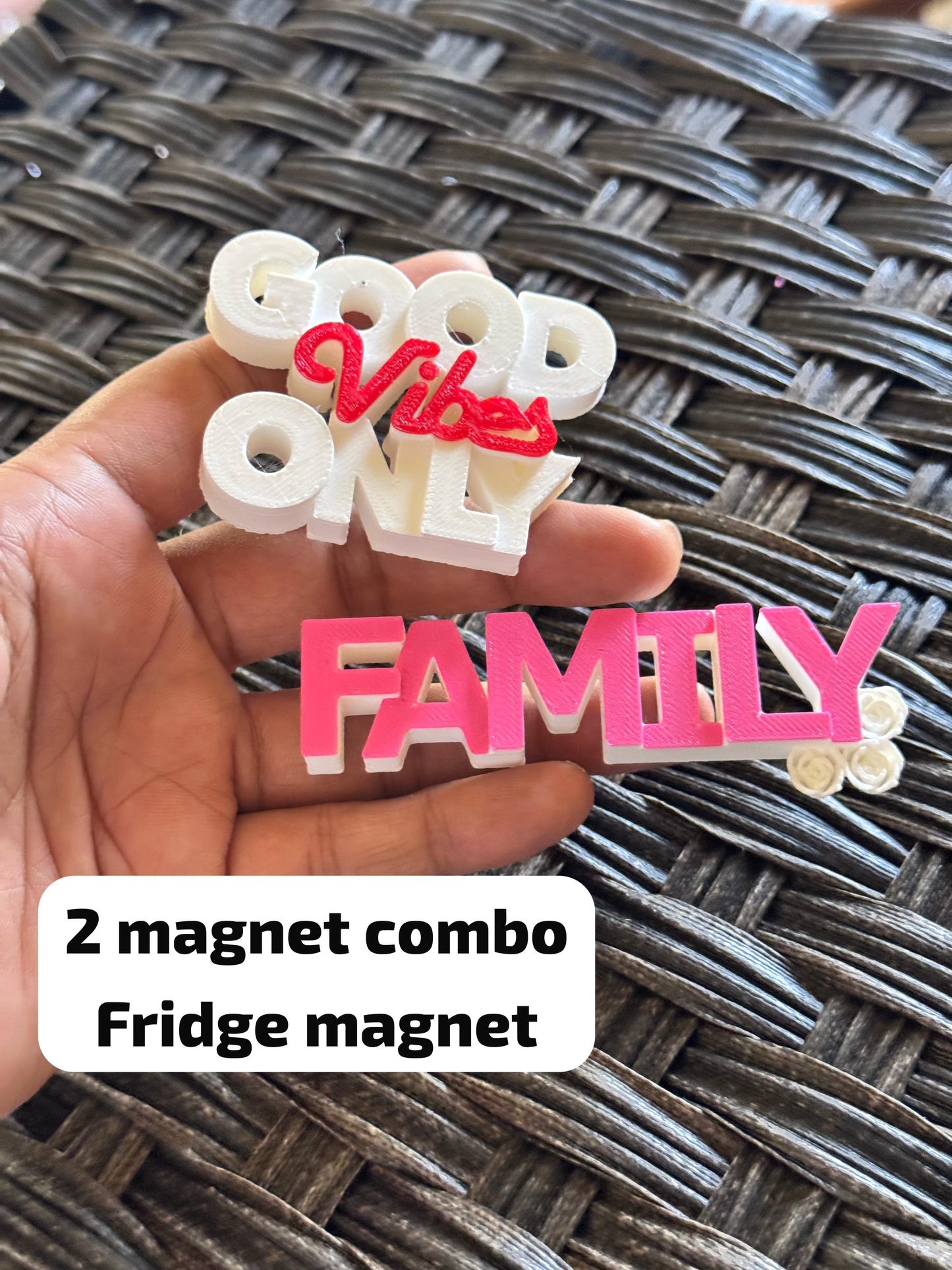 Good Vibes Only & Family Fridge Magnet Combo – Set of 2 (Multiple Color Variants)