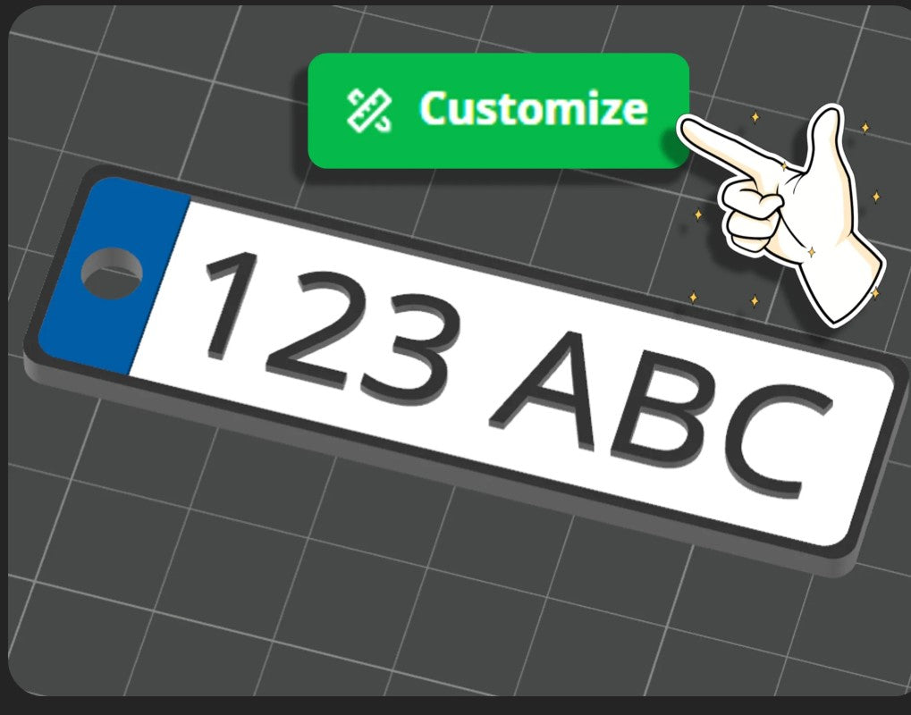 Customizable license plate with '123 ABC' text on a gray grid background