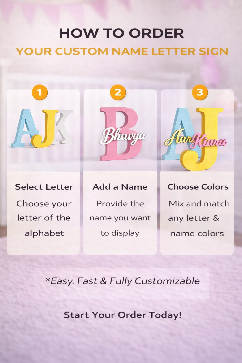 Personalized Name Letter Sign for Kids Room Decor | Custom Alphabet Name Stand | Nursery Decor Gift