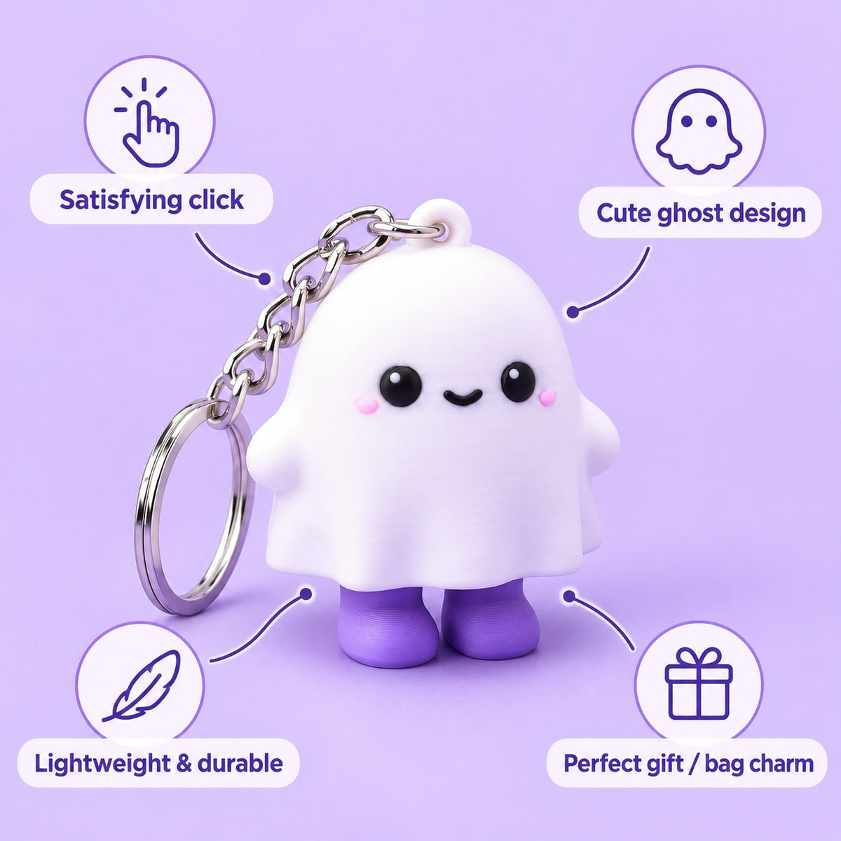Cute Ghost clicker keychain, 3D printed
