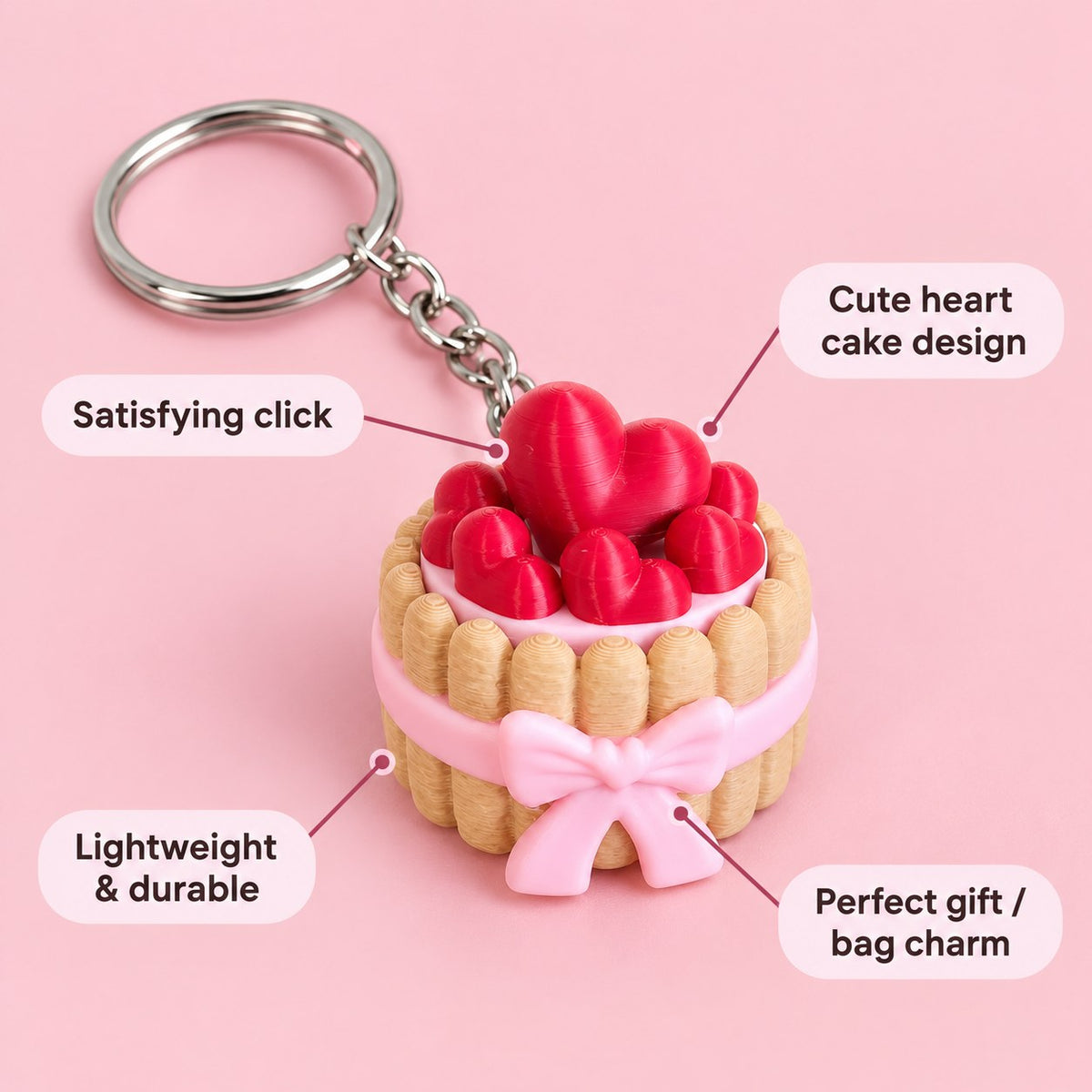 Heart Cake clicker keychain, 3D printed