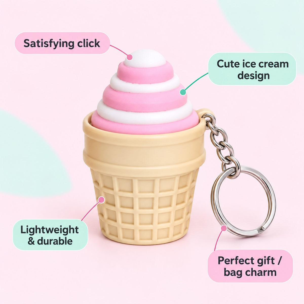Ice Cream Cone clicker keychain, 3D printed
