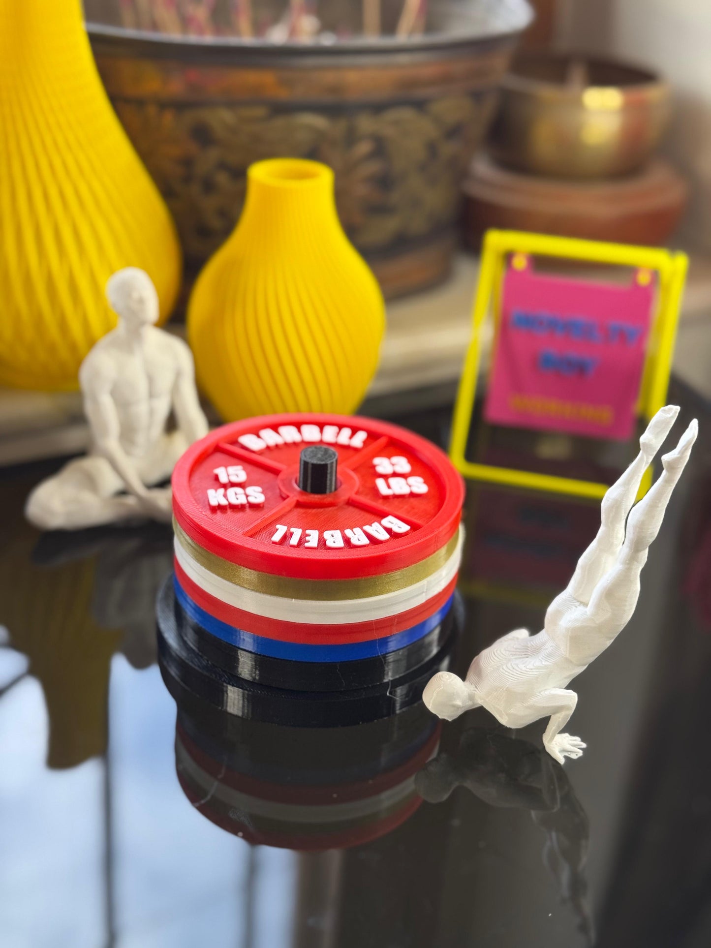 Gym Plate Coaster Set (6 Pcs, 4x4 Inches) with Stand