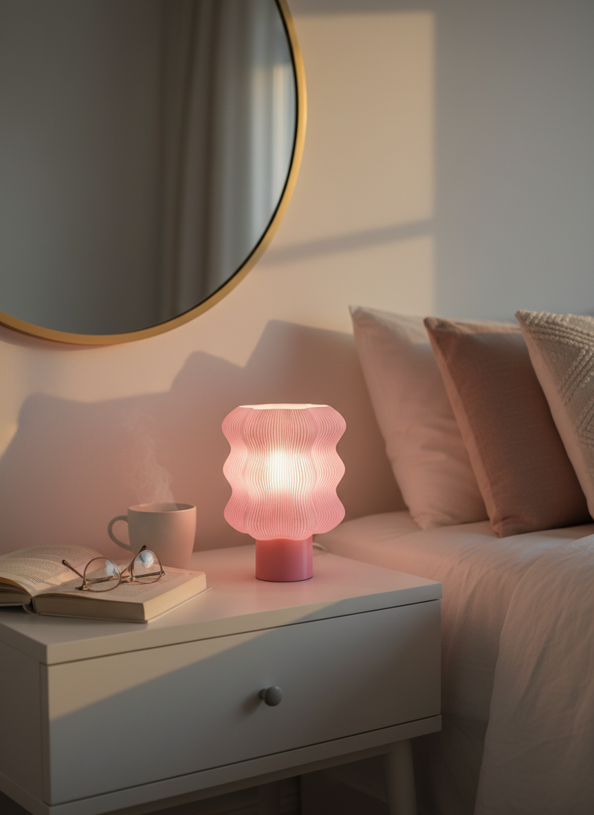 JYA Pink Wavy Mood Lamp – Aesthetic Bedside Table Light for Bedroom, Desk & Home Decor