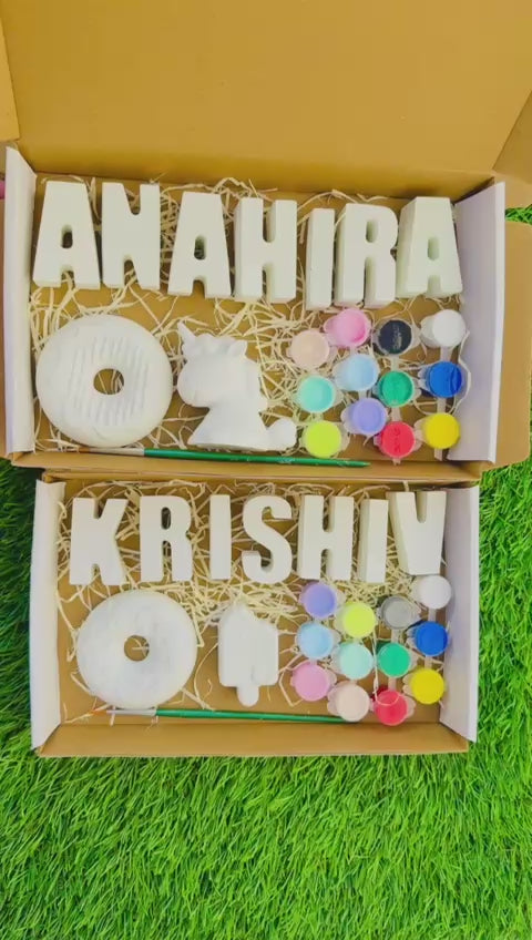 Custom Name DIY Paint Kit for Kids – With 2 Surprise Figurines (12 Colors)