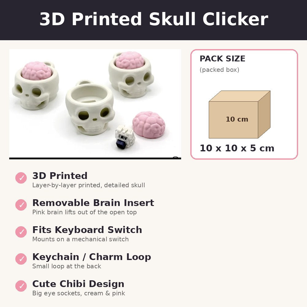 Skull with Removable Brain clicker keychain, 3D printed