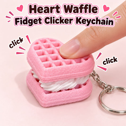 Pink Heart Waffle clicker keychain, 3D printed
