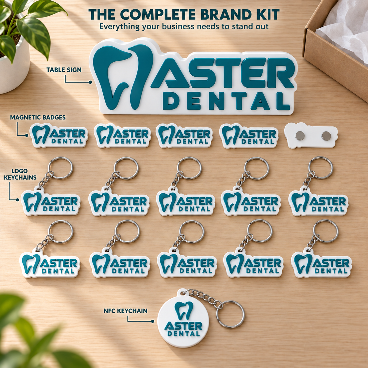 Corporate Branding – 3D badges, keychains, NFC tags and table signs with your logo