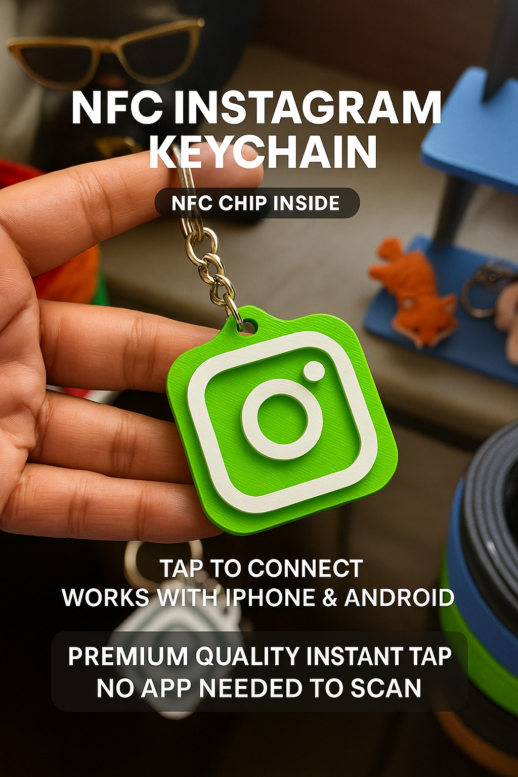 SMART NFC Instagram Keychain | Tap to Share Your Profile | 9 Colours