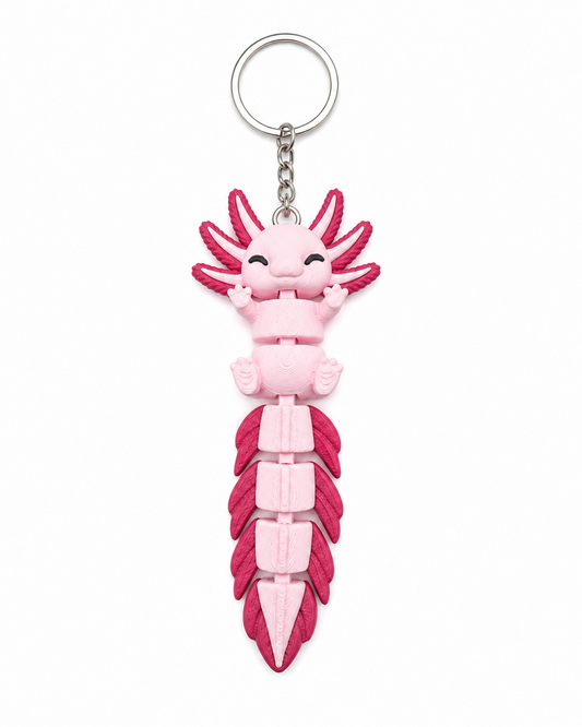 Cute Axolotl Bag Charm Keychain | Kawaii Pink Flexi Keyring for Girls & Kids