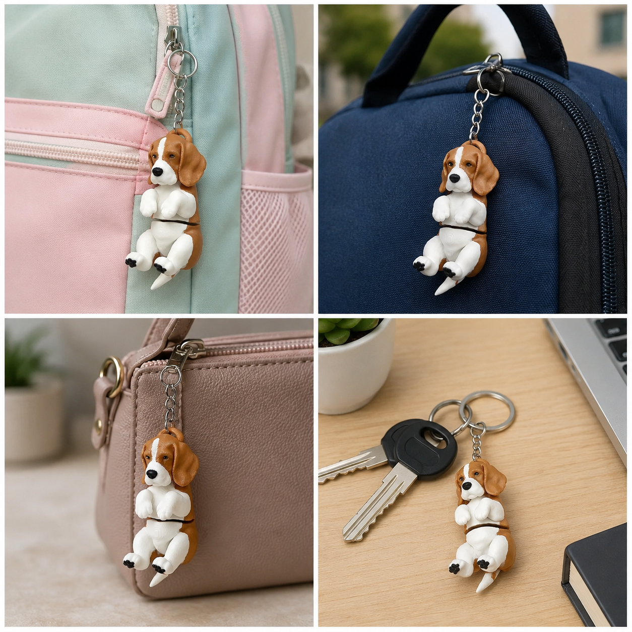 3D Printed Beagle Dog Keychain – Flexi Articulated Bag Charm