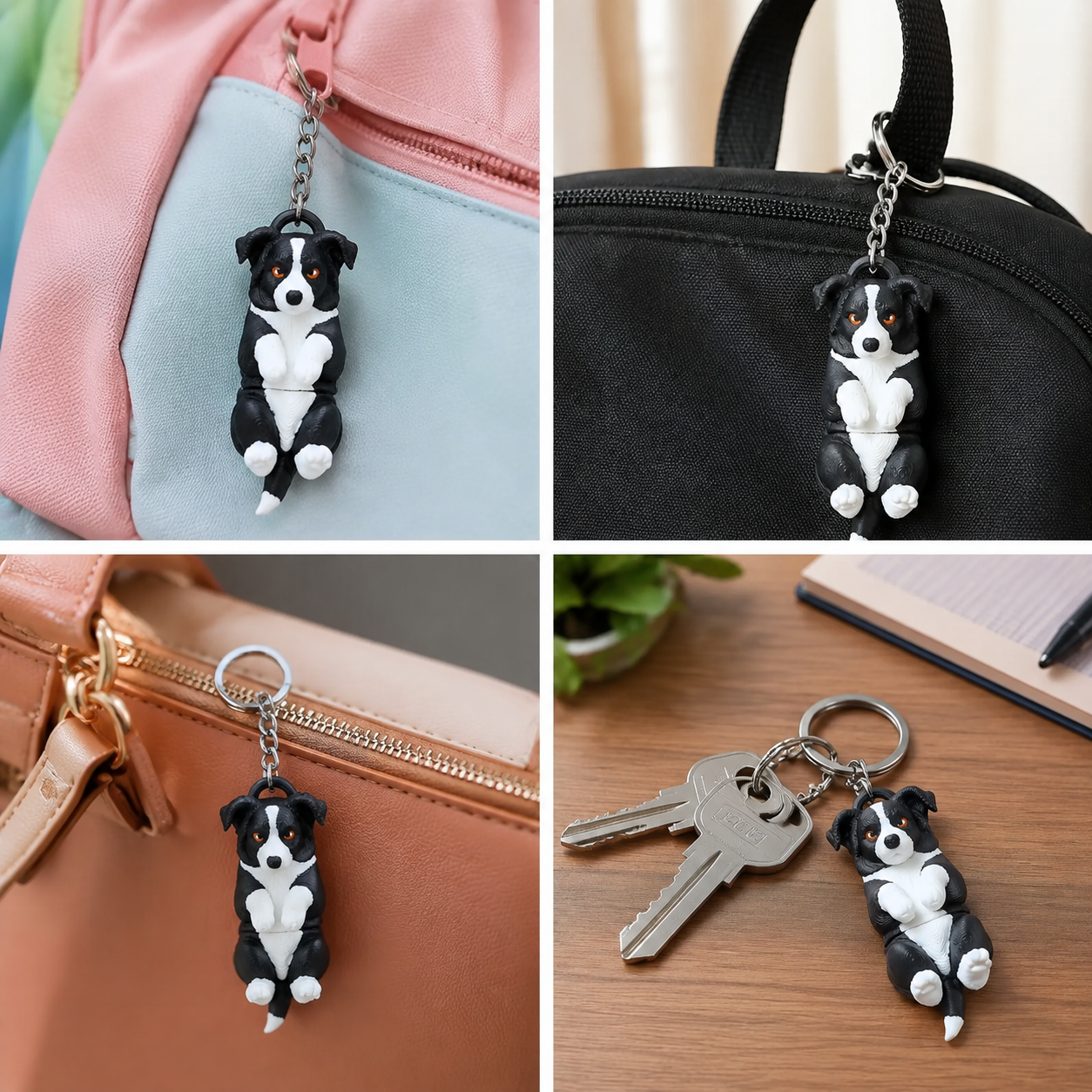 3D Printed Border Collie Dog Keychain – Flexi Articulated Bag Charm