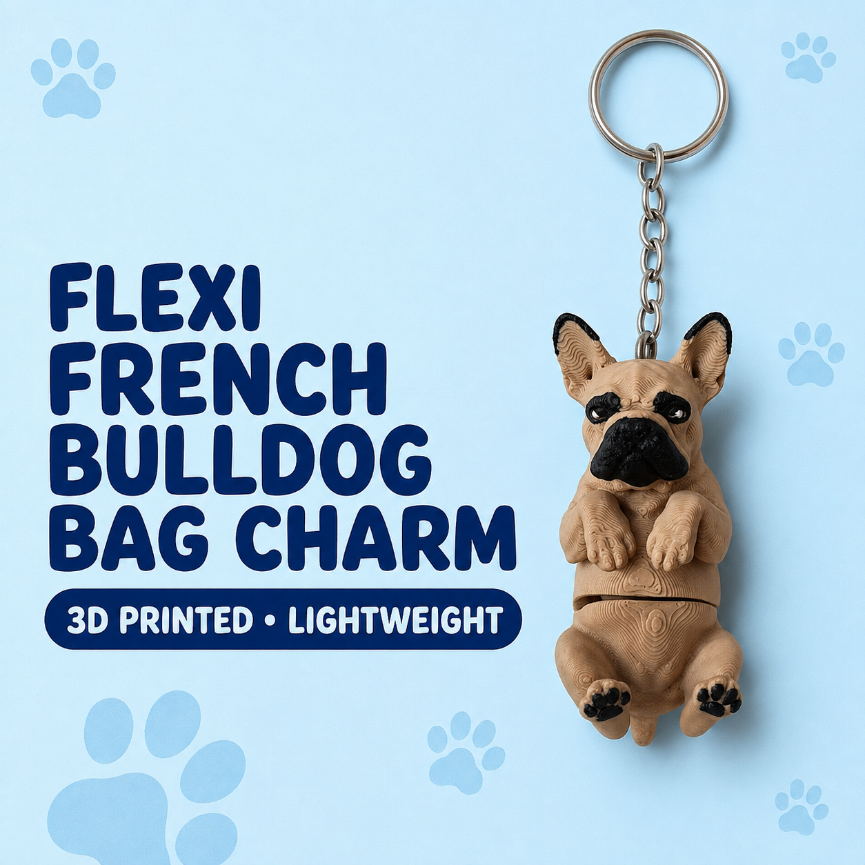 3D Printed French Bulldog Dog Keychain – Flexi Articulated Bag Charm