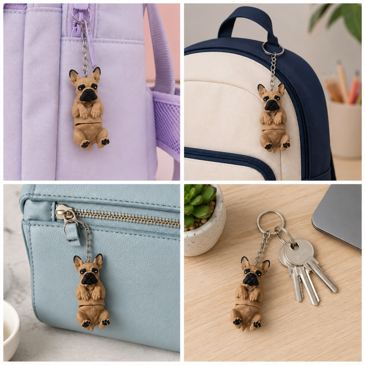 3D Printed French Bulldog Dog Keychain – Flexi Articulated Bag Charm