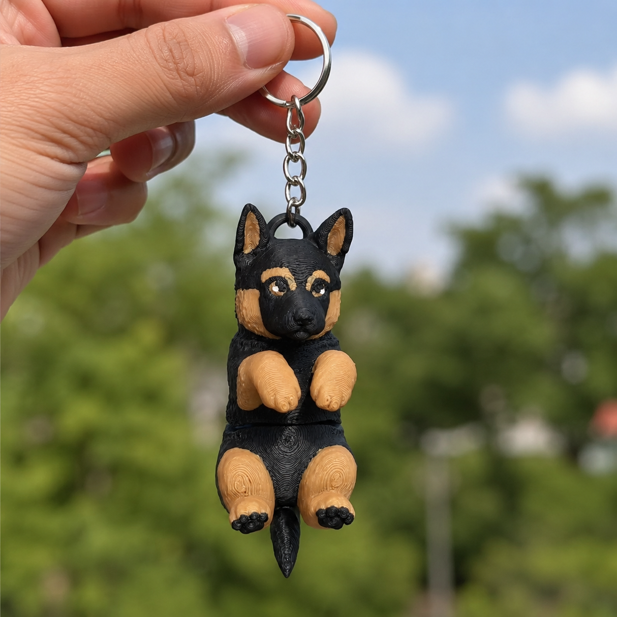 3D Printed German Shepherd Dog Keychain – Flexi Articulated Bag Charm