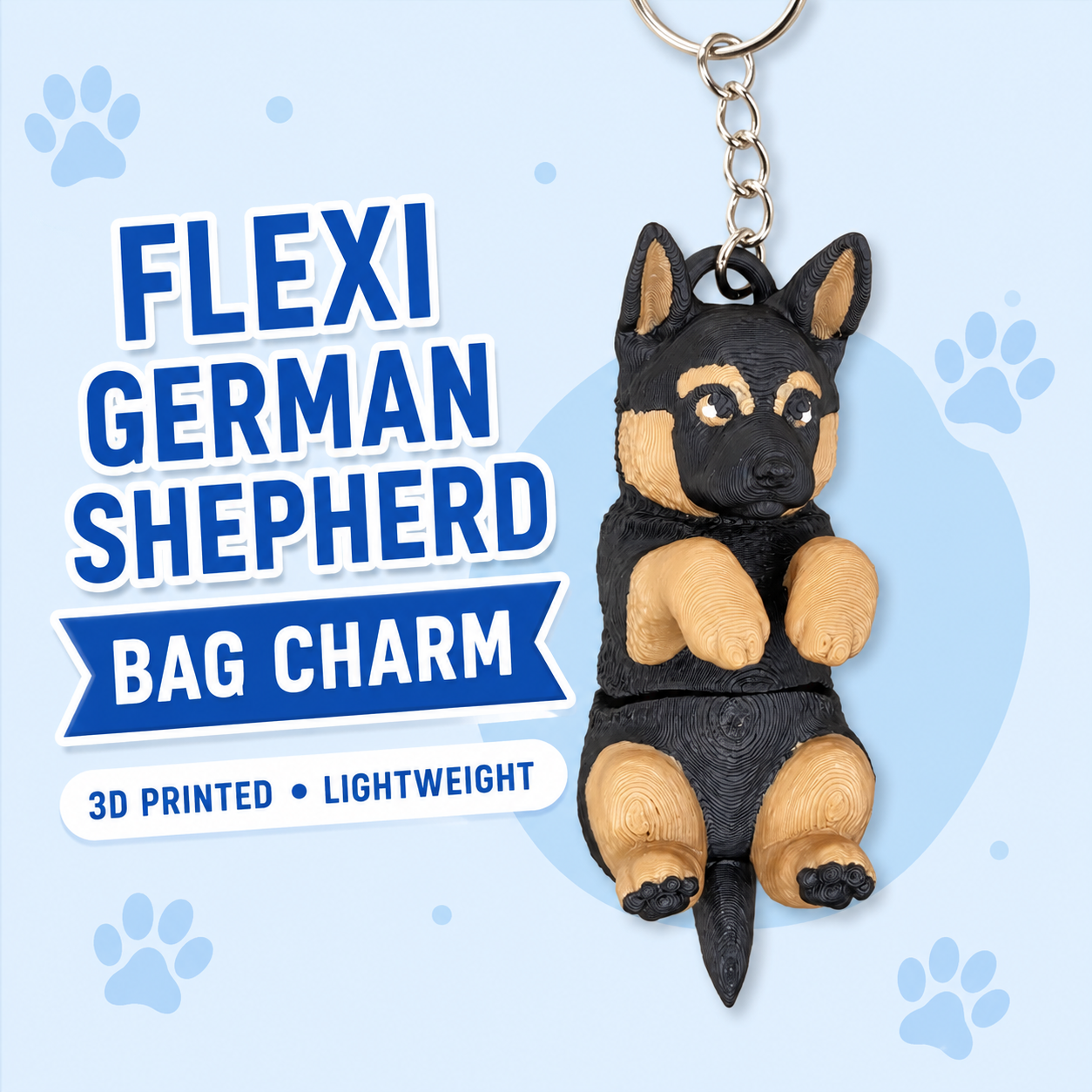 3D Printed German Shepherd Dog Keychain – Flexi Articulated Bag Charm