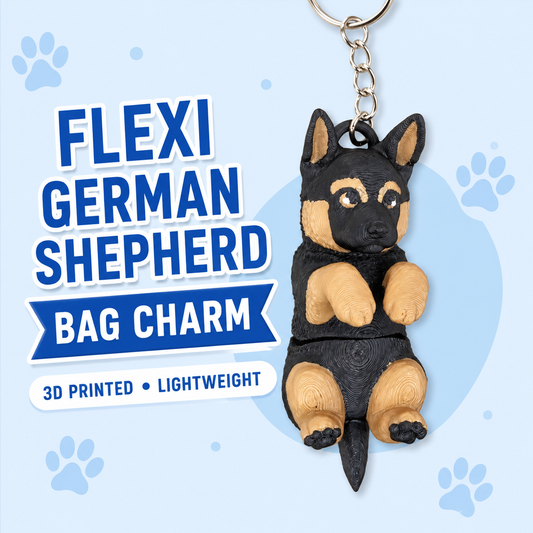 3D Printed German Shepherd Dog Keychain – Flexi Articulated Bag Charm
