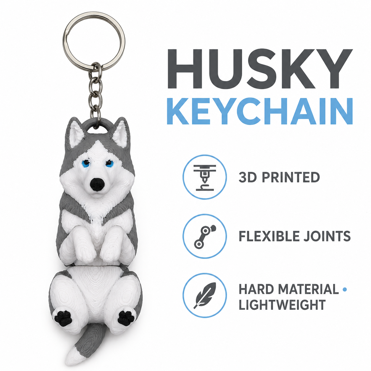 3D Printed Husky Dog Keychain – Flexi Articulated Bag Charm