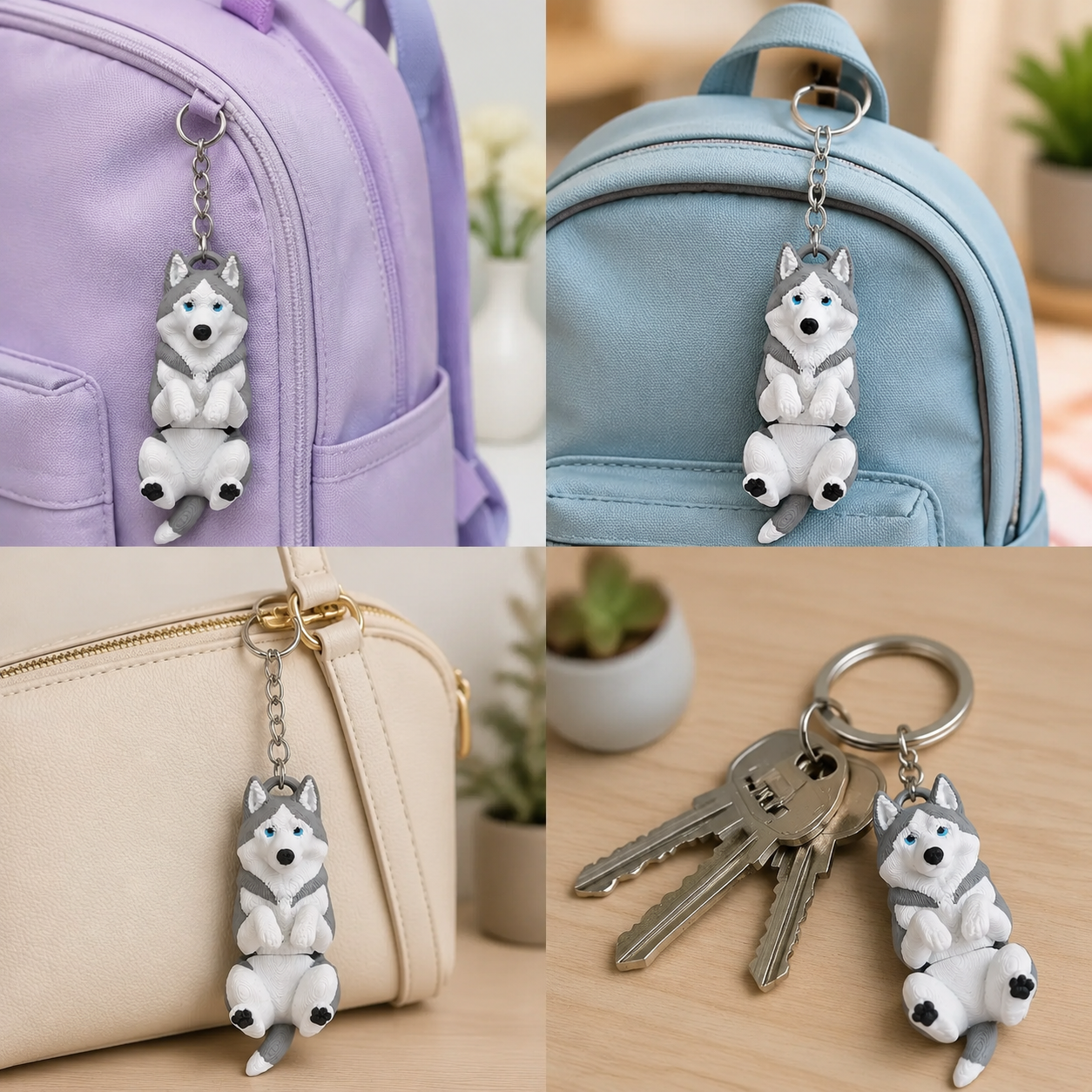 3D Printed Husky Dog Keychain – Flexi Articulated Bag Charm