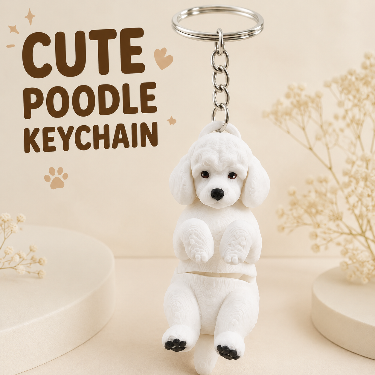 3D Printed Poodle Dog Keychain – Flexi Articulated Bag Charm