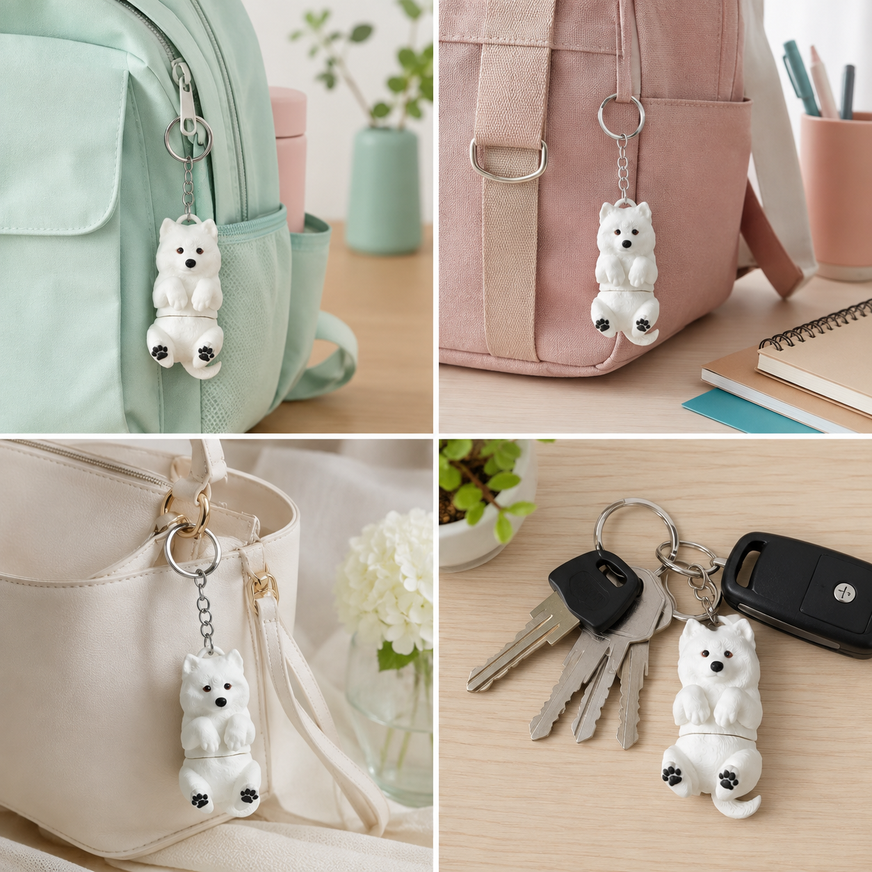 3D Printed Samoyed Dog Keychain – Flexi Articulated Bag Charm