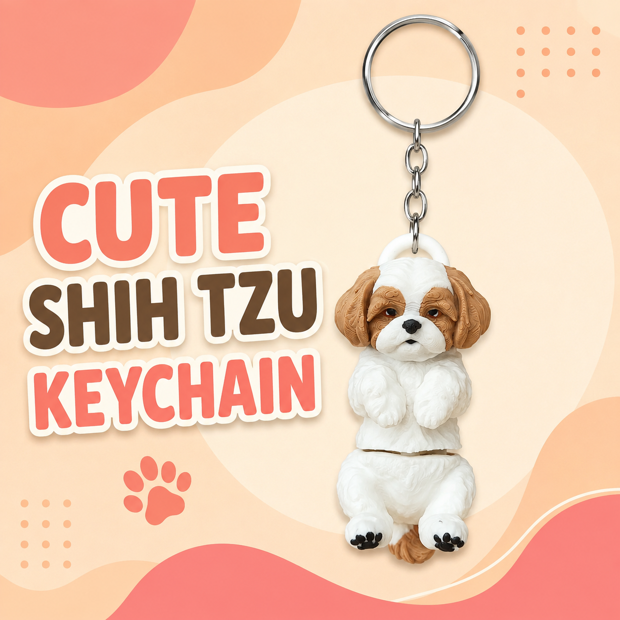 3D Printed Shih Tzu Dog Keychain – Flexi Articulated Bag Charm