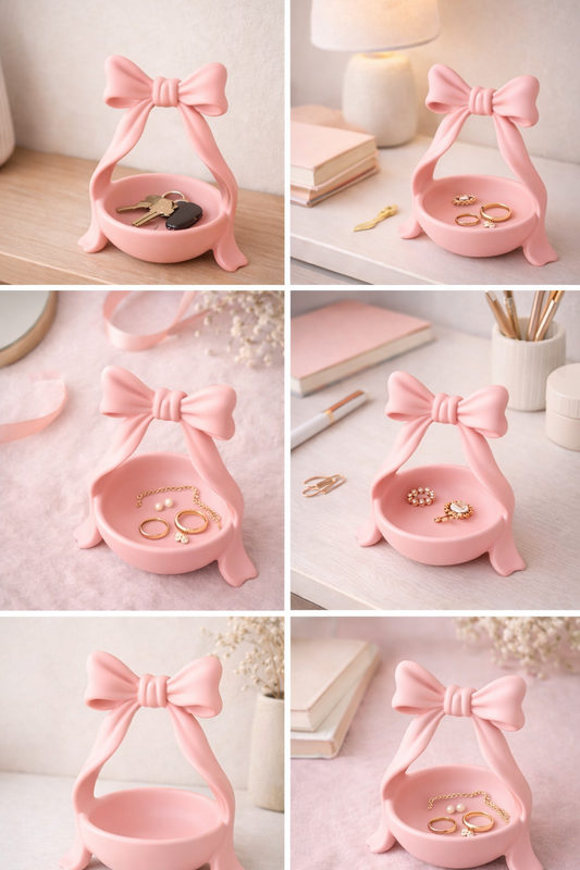 Decorative Bow Catchall Dish | Tabletop Organizer for Keys & Jewelry | Home & Desk Decor