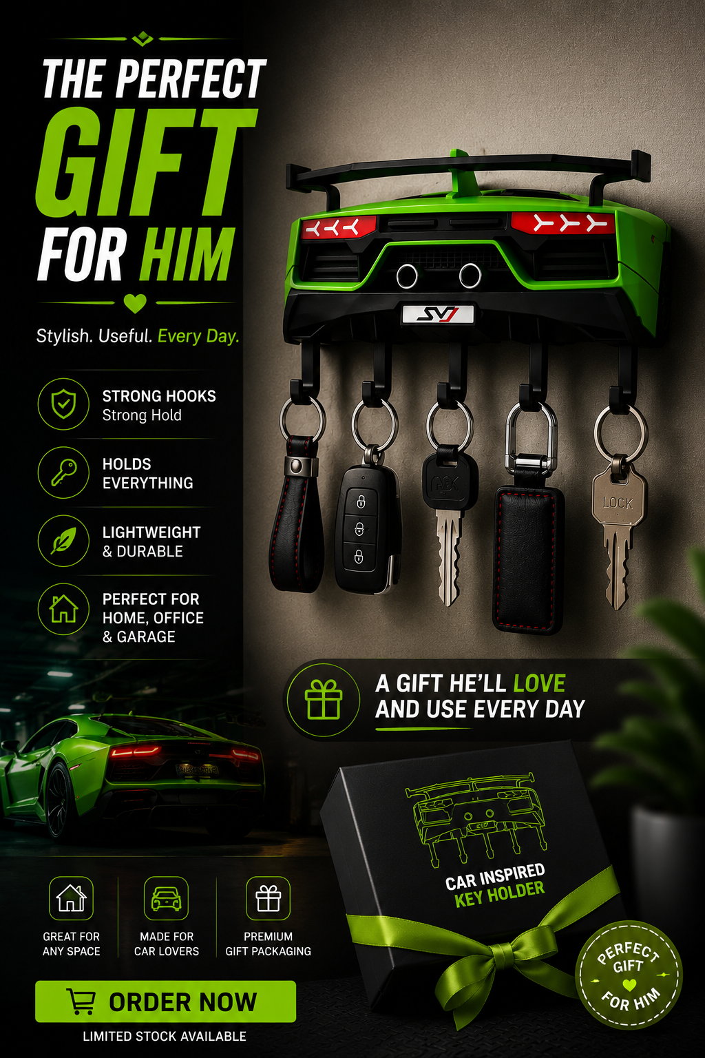 Luxury Car Inspired Key Holder Rack for Home, Office & Garage