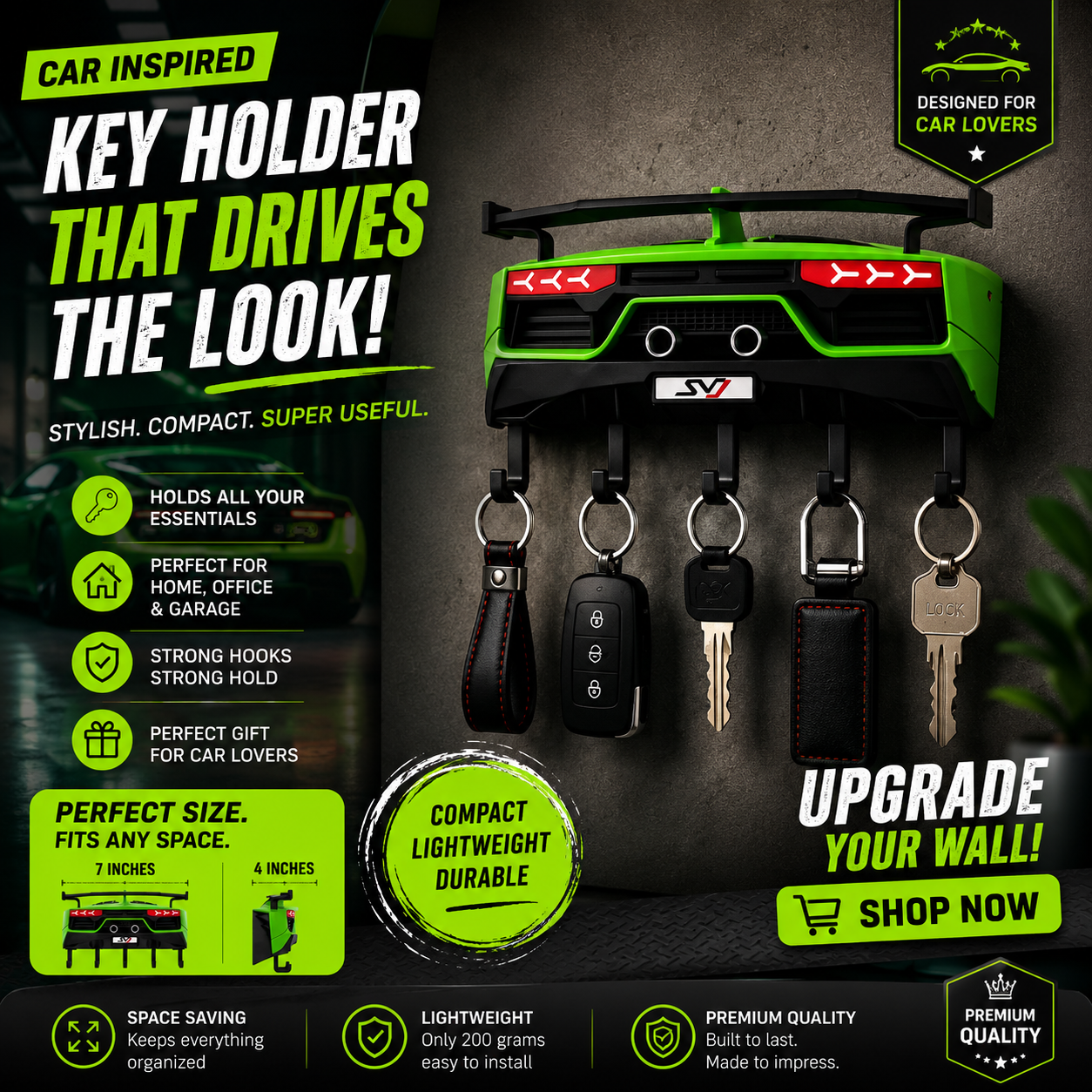 Luxury Car Inspired Key Holder Rack for Home, Office & Garage