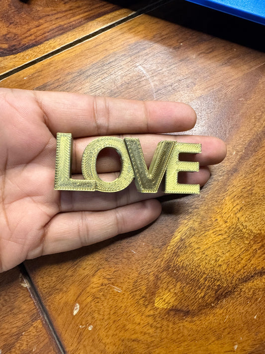 "LOVE" 3D Printed Quote Fridge Magnet - GOLD COLOR (3x2 Inch)
