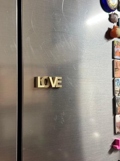 "LOVE" 3D Printed Quote Fridge Magnet - GOLD COLOR (3x2 Inch)