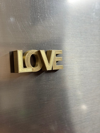 "LOVE" 3D Printed Quote Fridge Magnet - GOLD COLOR (3x2 Inch)
