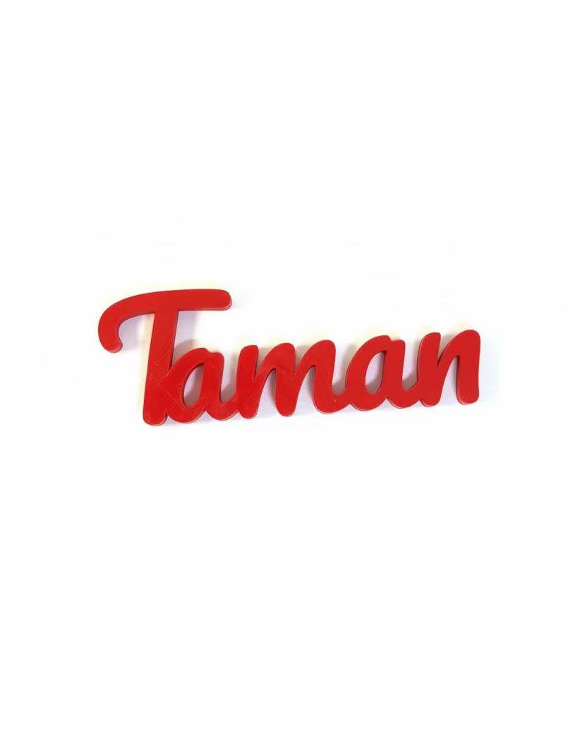 Red 'Taman' sign on a white background