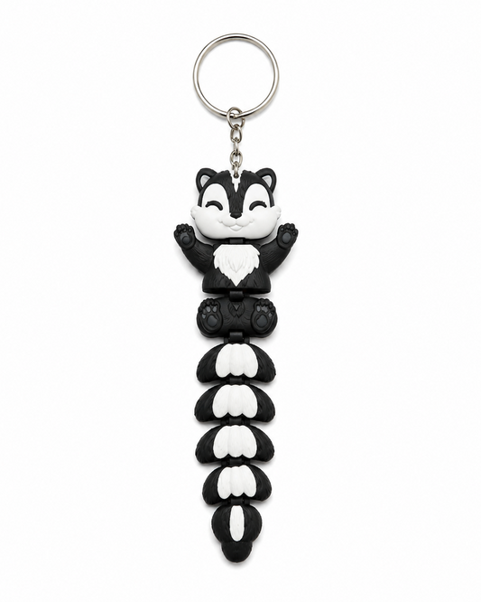Cute Skunk Bag Charm Keychain | Kawaii Black & White Flexi Keyring for Girls & Kids