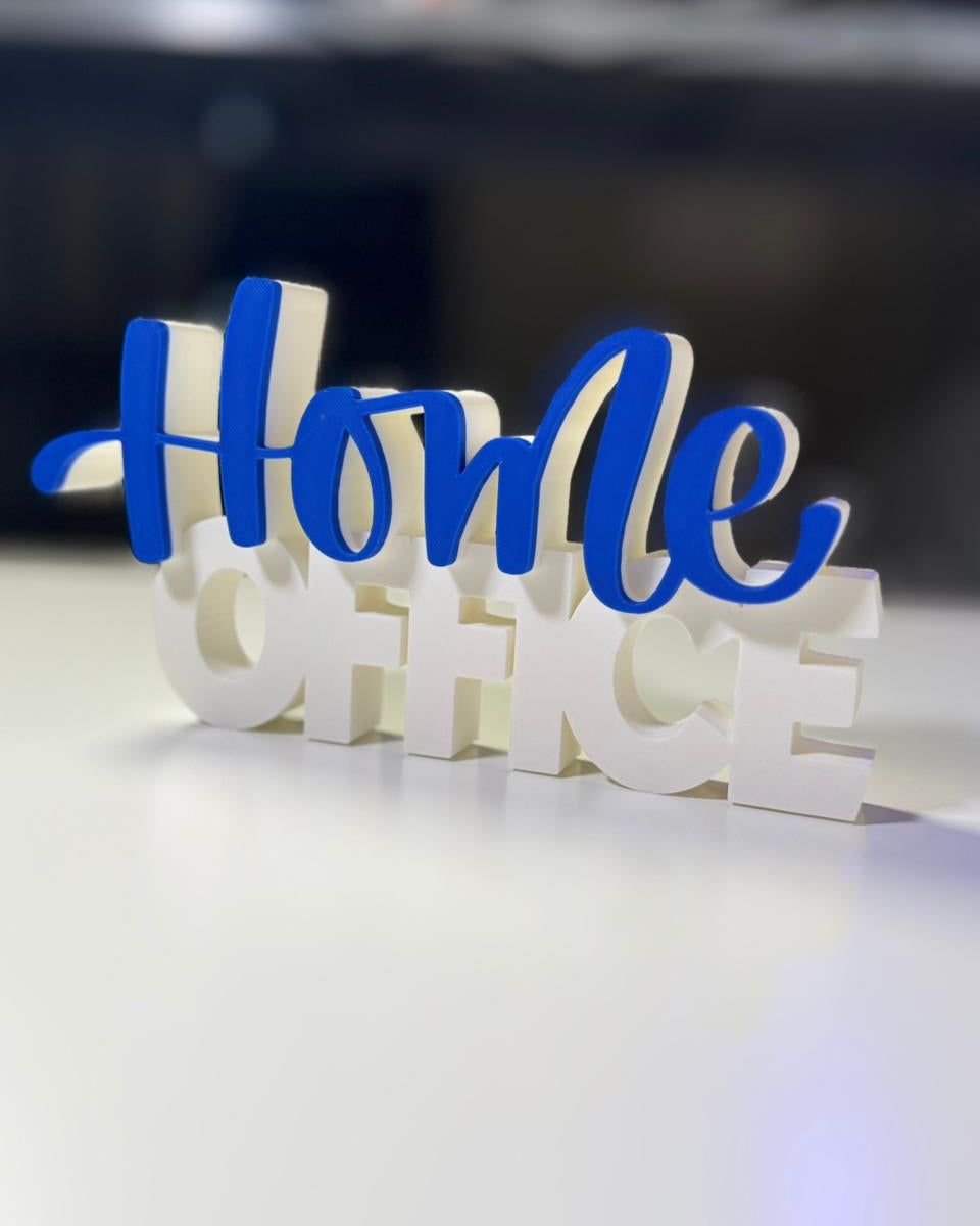 Decorative sign with 'Home Office' text on a white surface