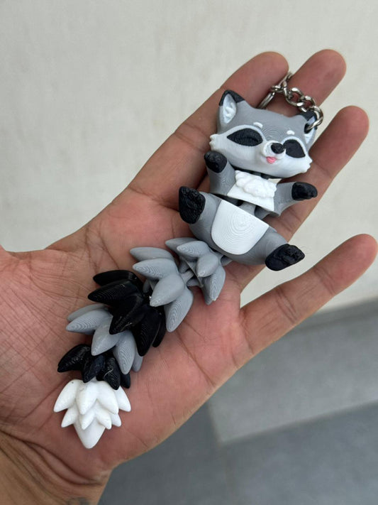 Cute Raccoon Bag Charm Keychain | Flexible Moving Tail Charm for School Bags & Backpacks | Kawaii Hanging Accessory for Kids
