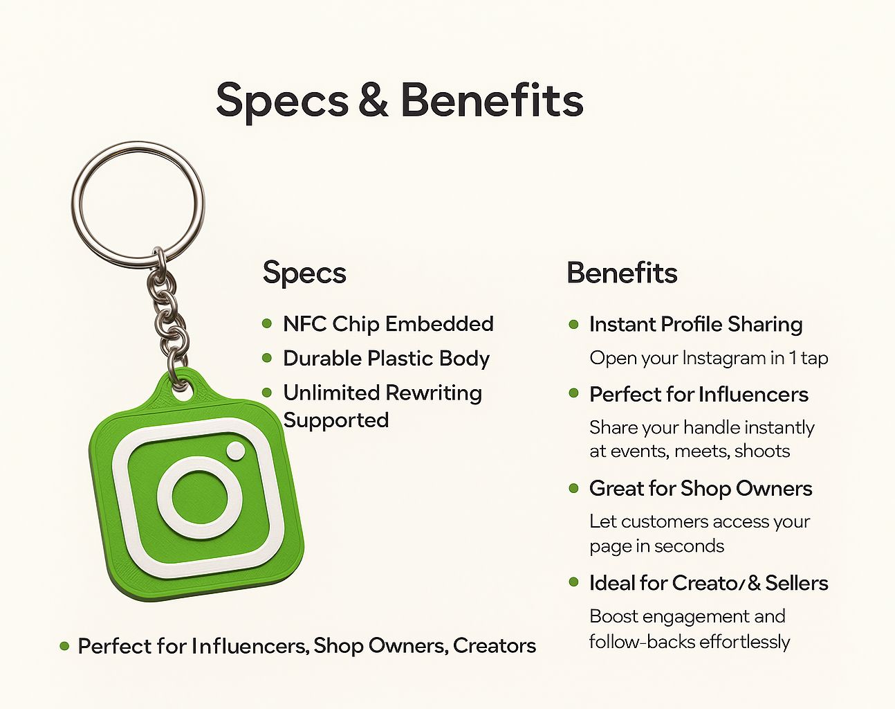 SMART NFC Instagram Keychain | Tap to Share Your Profile | 9 Colours