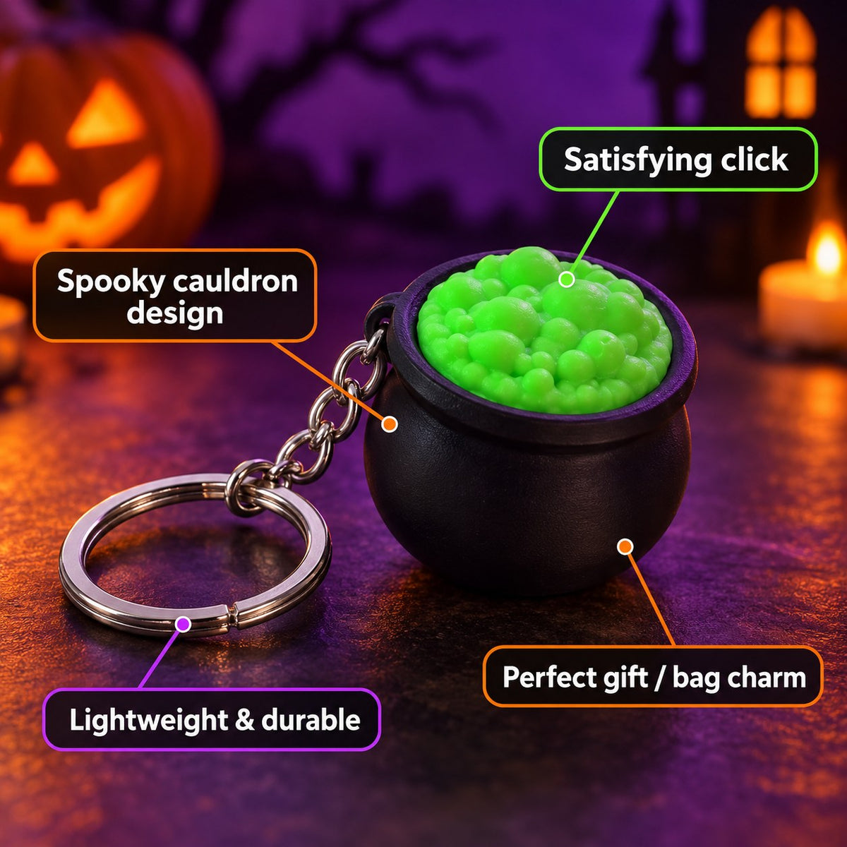Witch Cauldron clicker keychain, 3D printed