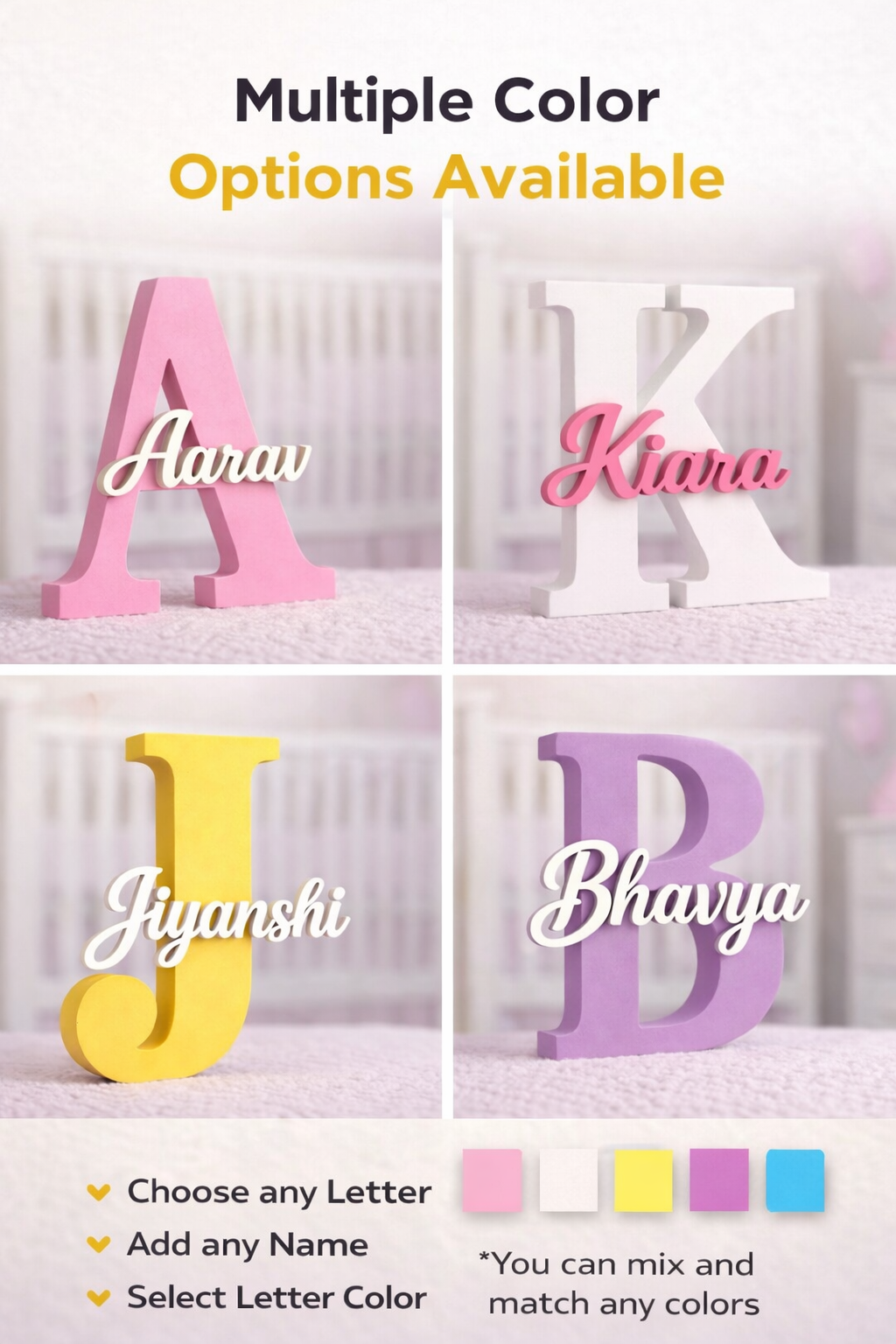 Personalized Name Letter Sign for Kids Room Decor | Custom Alphabet Name Stand | Nursery Decor Gift