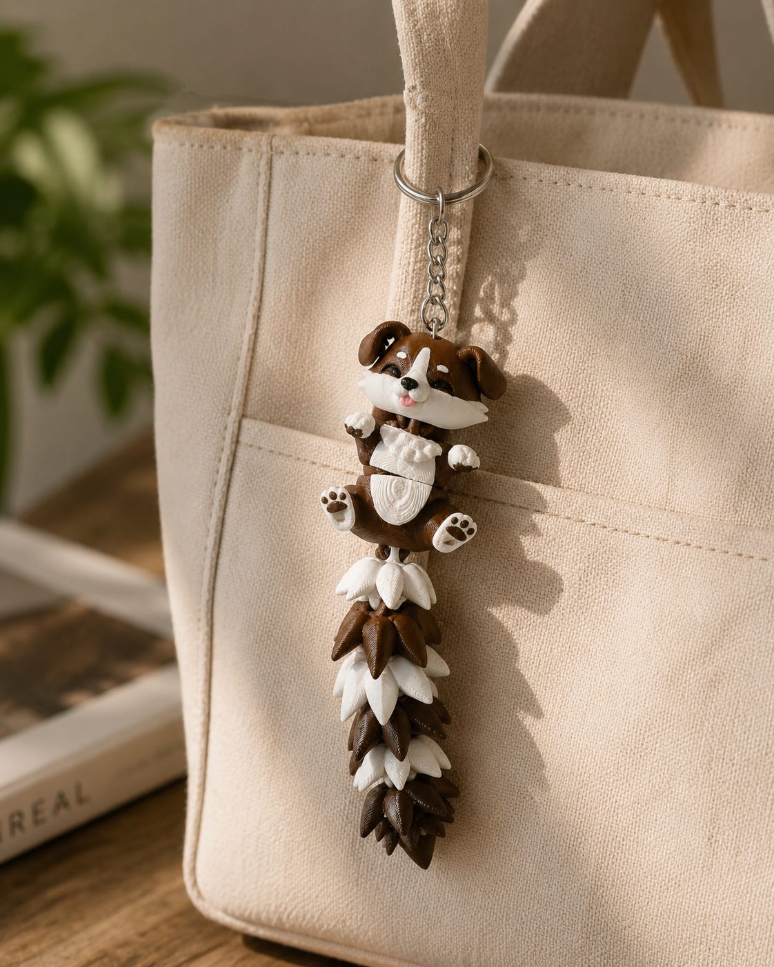 Cute Brown Dog Bag Charm Keychain | Kawaii Puppy Articulated Animal Charm