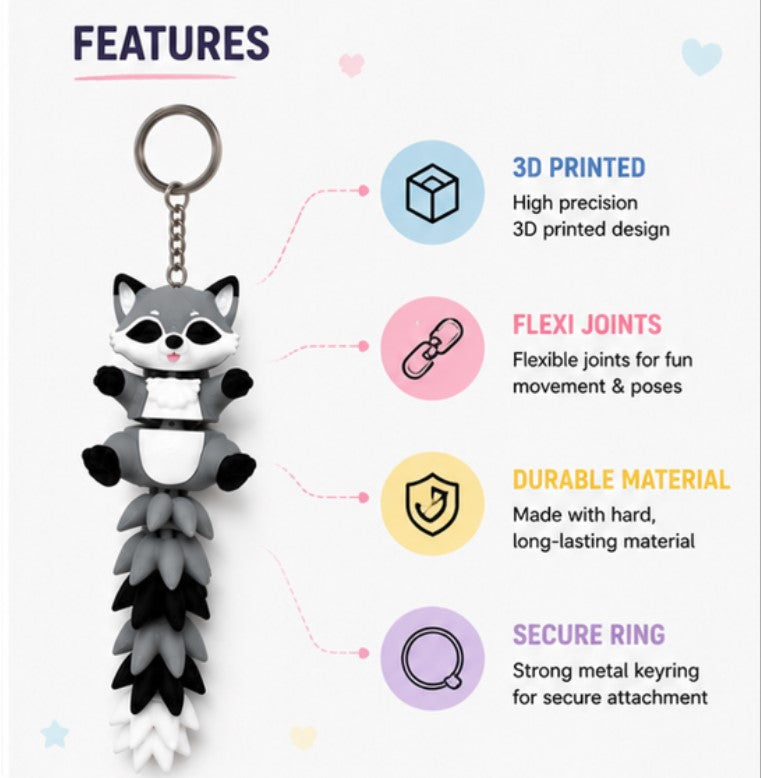 Cute Raccoon Bag Charm Keychain | Kawaii School Bag & Backpack Accessory